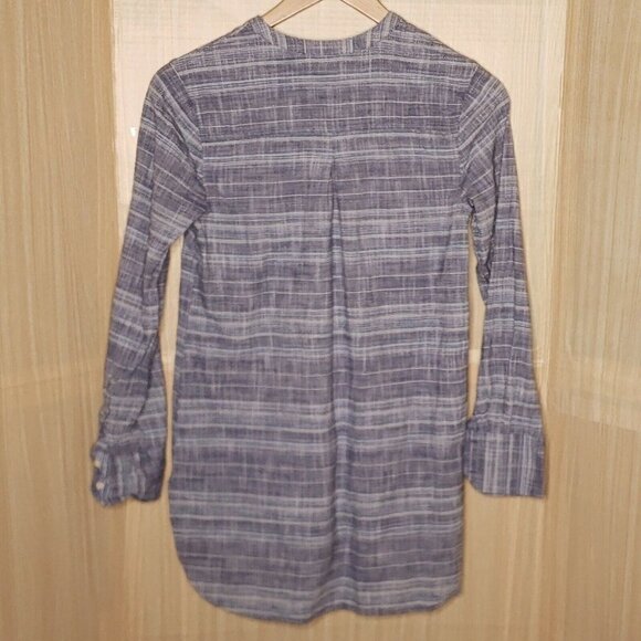 Merona Womens Blue Long Sleeve Cotton Striped Textured Print Tunic Medium - Picture 2 of 6